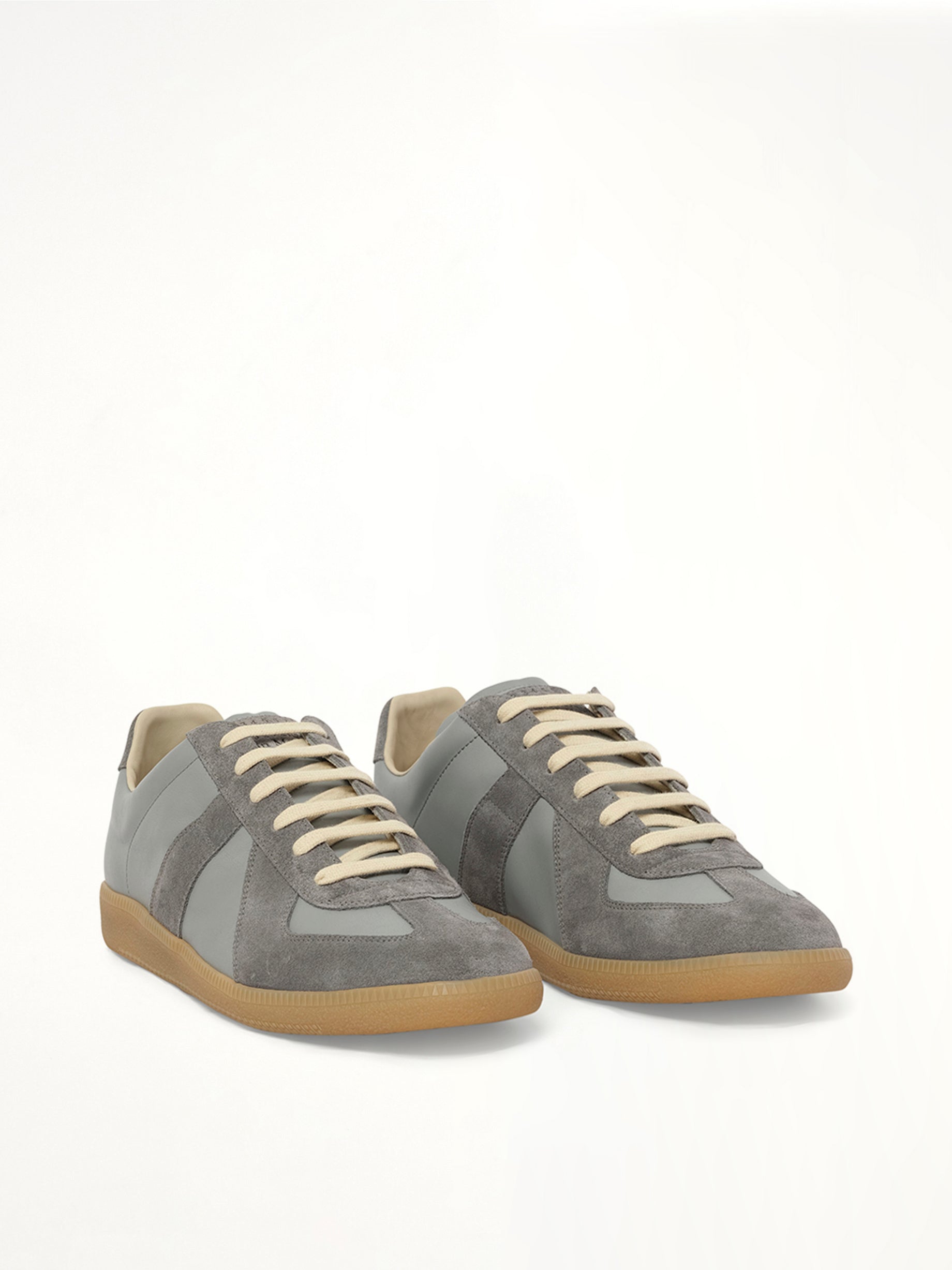 Replica Leather Sneaker in Ghost Gray Front View | MAISON MARGIELA