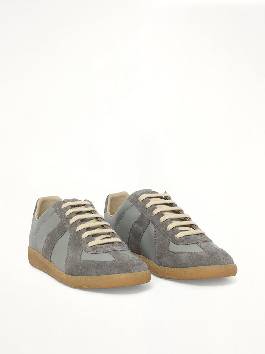 Replica Leather Sneaker in Ghost Gray Front View | MAISON MARGIELA