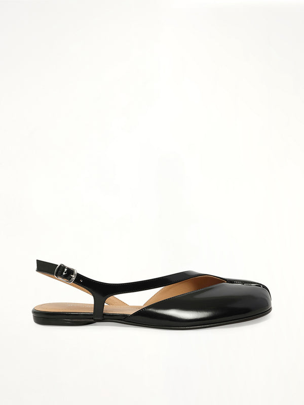 Tabi Flat Slingback in Black Side View | MAISON MARGIELA