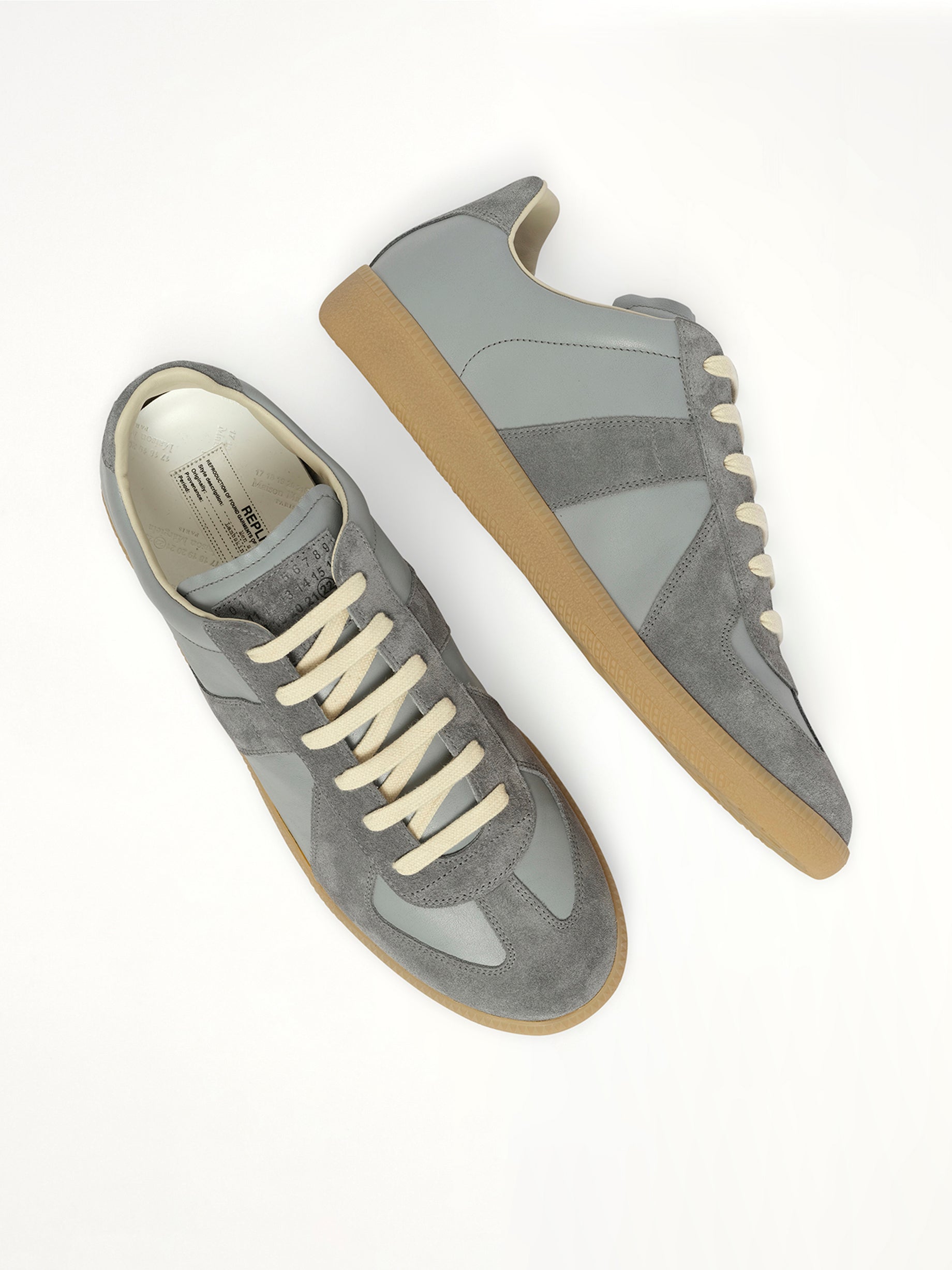 Replica Leather Sneaker in Ghost Grey Top View | MAISON MARGIELA