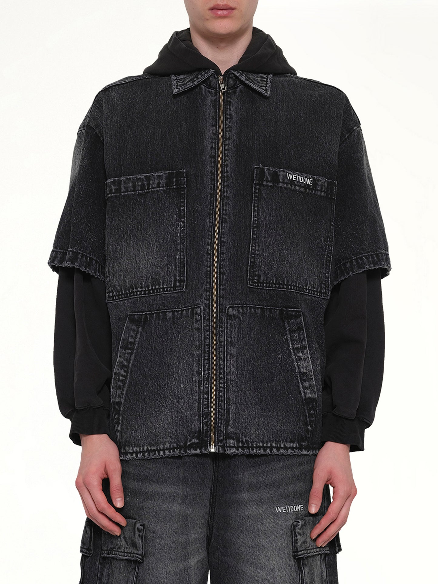 Faded Layered Hoodie Jacket in Black