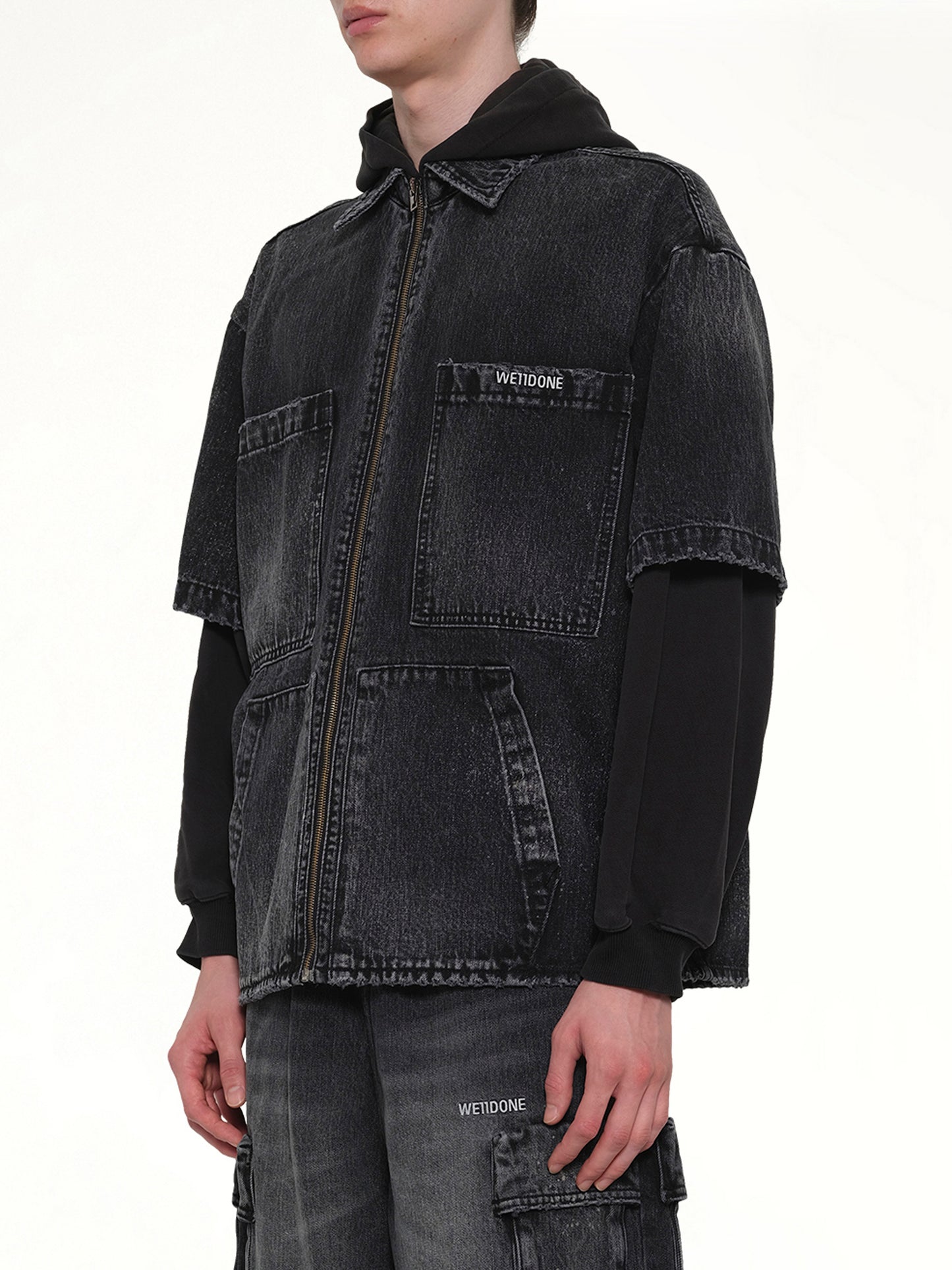 Faded Layered Hoodie Jacket in Black