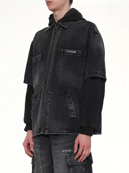 Faded Layered Hoodie Jacket in Black