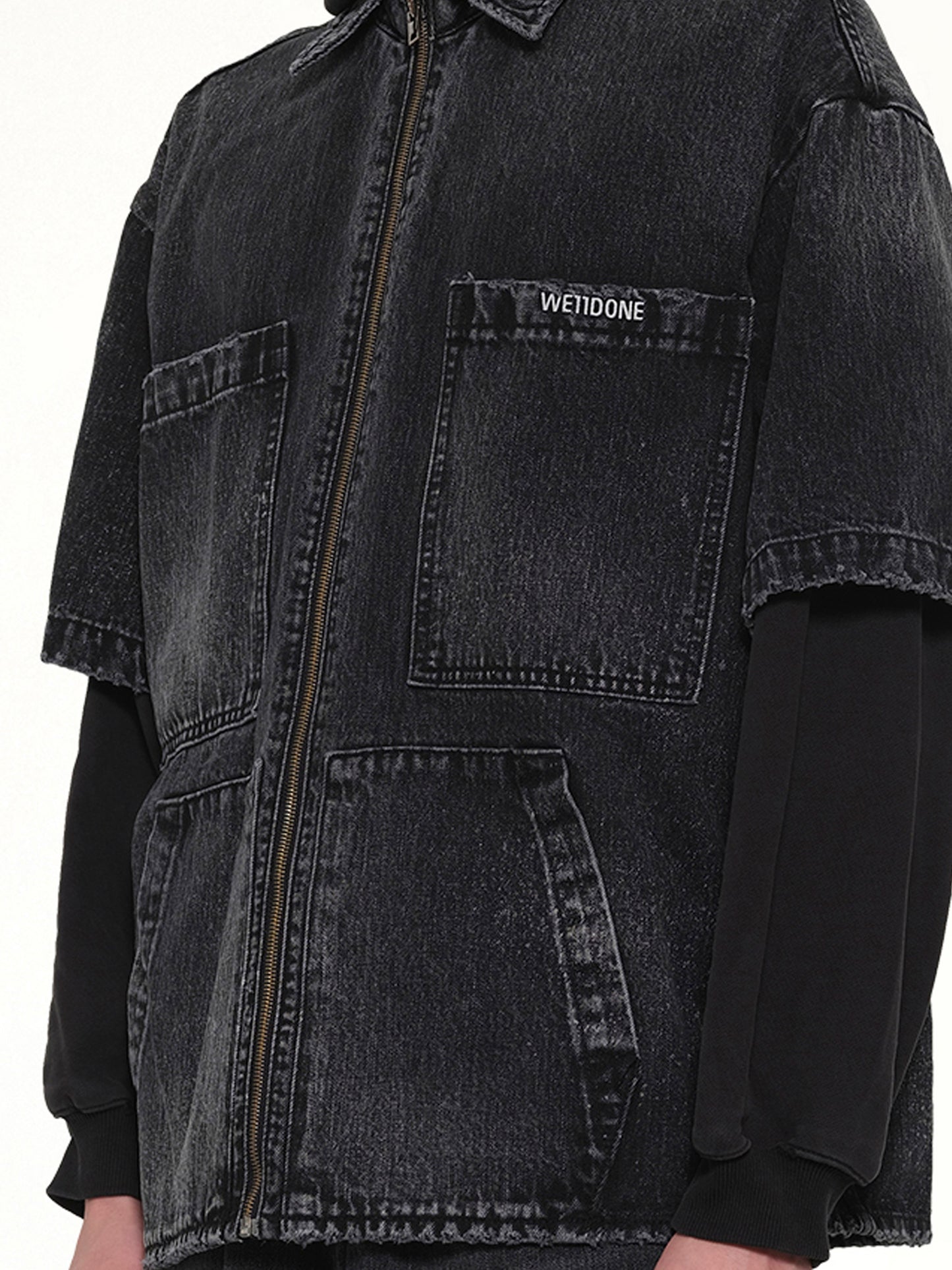 Faded Layered Hoodie Jacket in Black