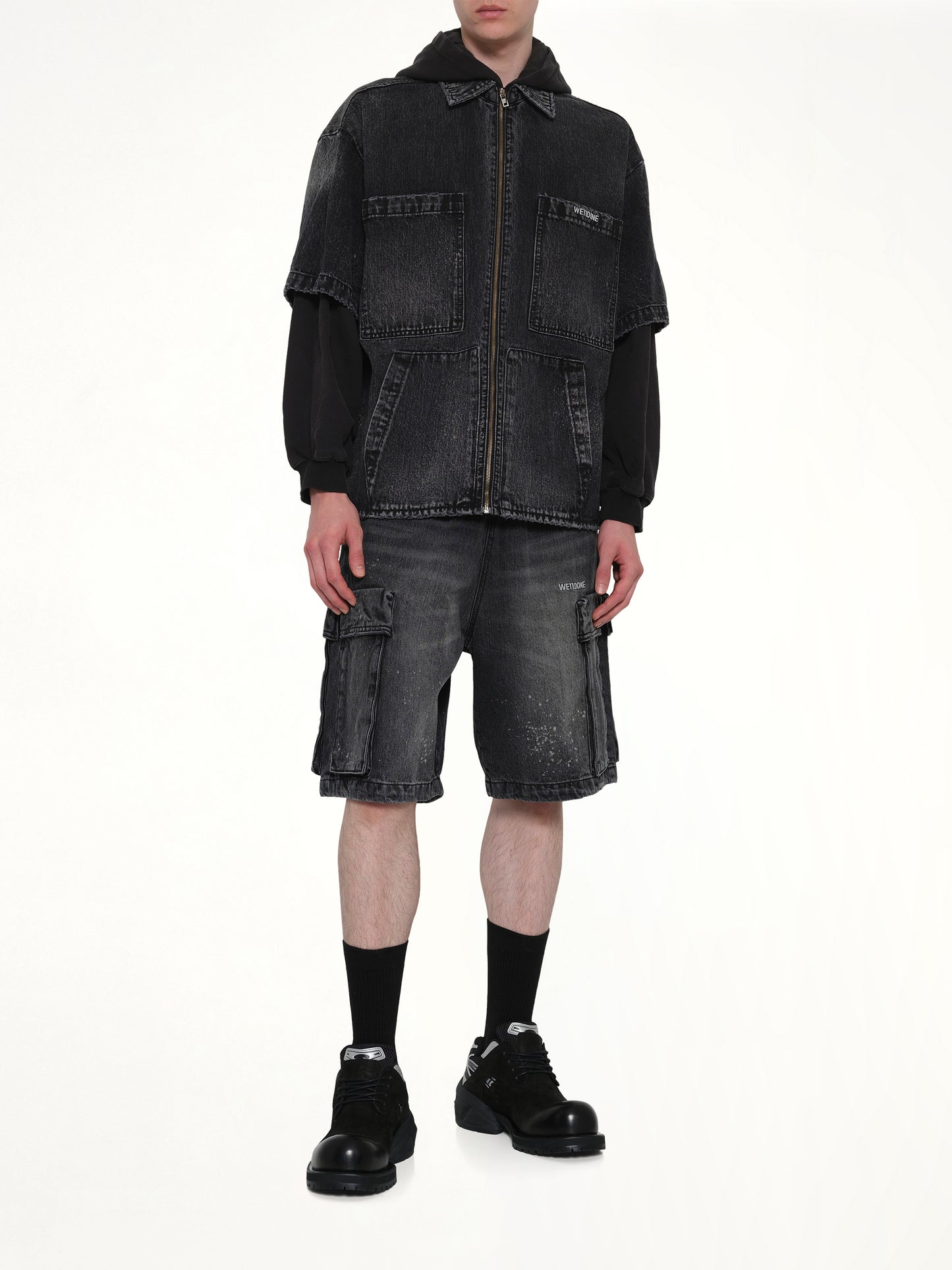 Faded Layered Hoodie Jacket in Black