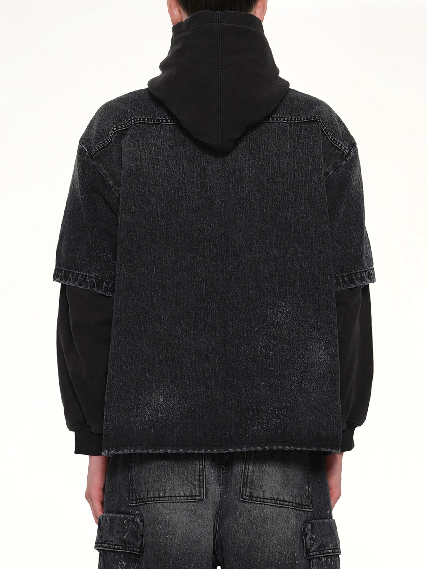 Faded Layered Hoodie Jacket in Black