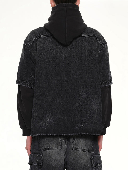 Faded Layered Hoodie Jacket in Black
