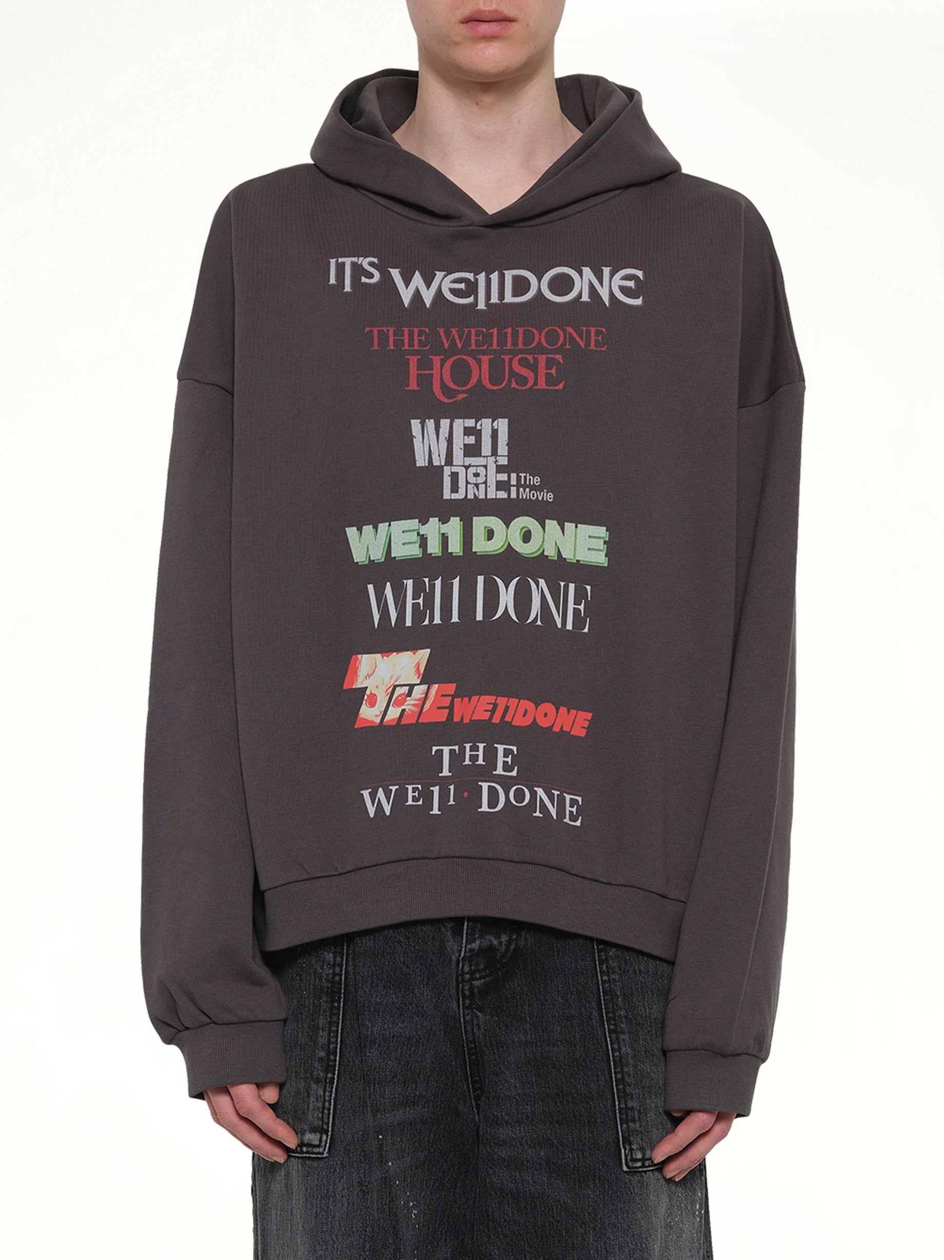 Multi Logo Print Hoodie in Grey