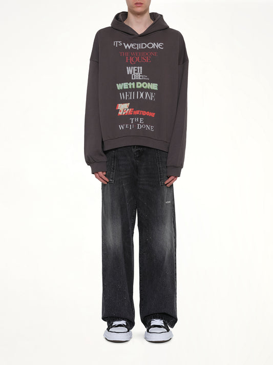 Multi Logo Print Hoodie in Grey