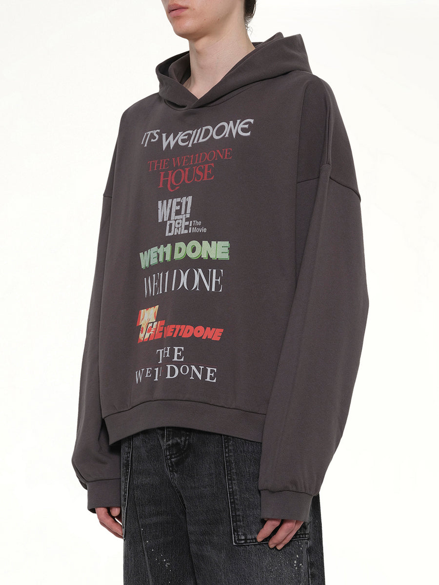 Multi Logo Print Hoodie in Grey