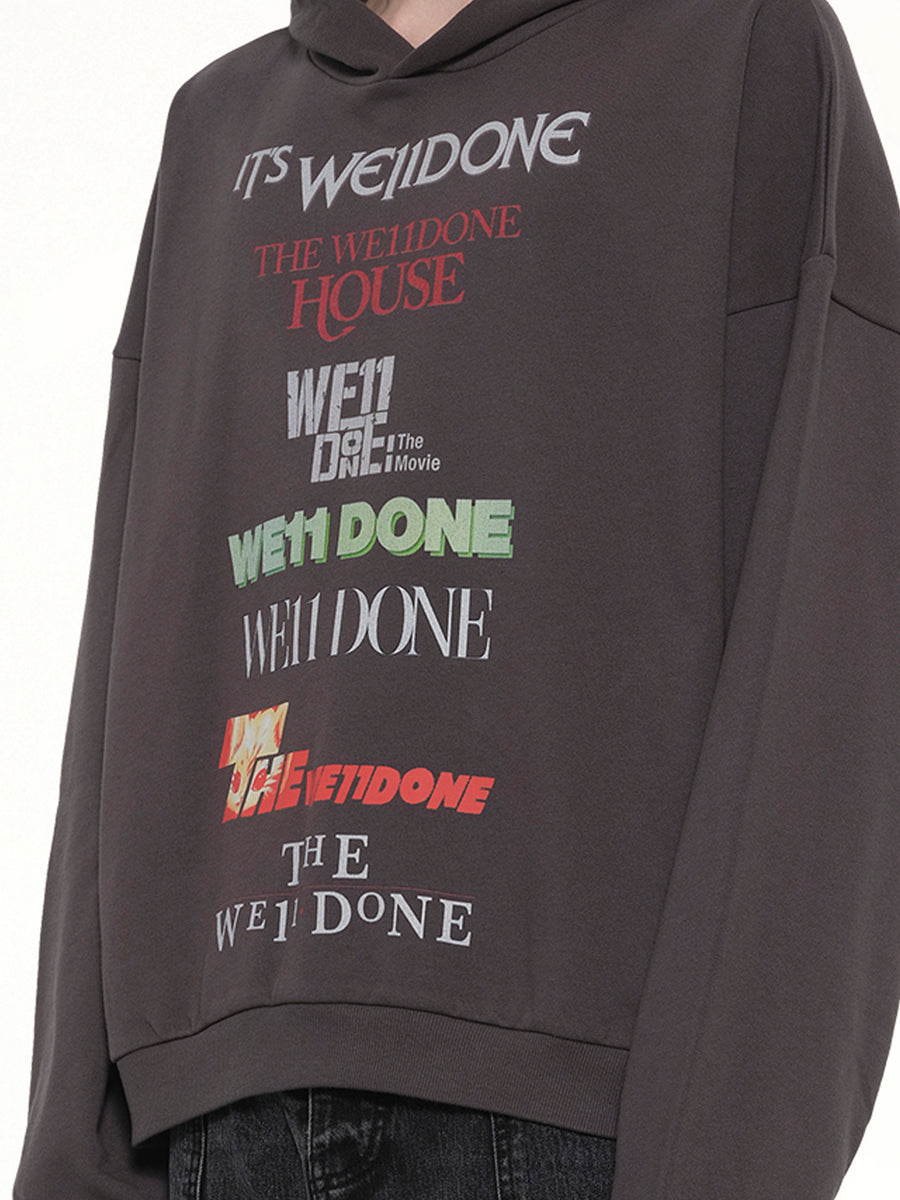 Multi Logo Print Hoodie in Grey