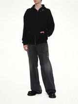 Piercing Detail Zip-Up Hoodie in Black