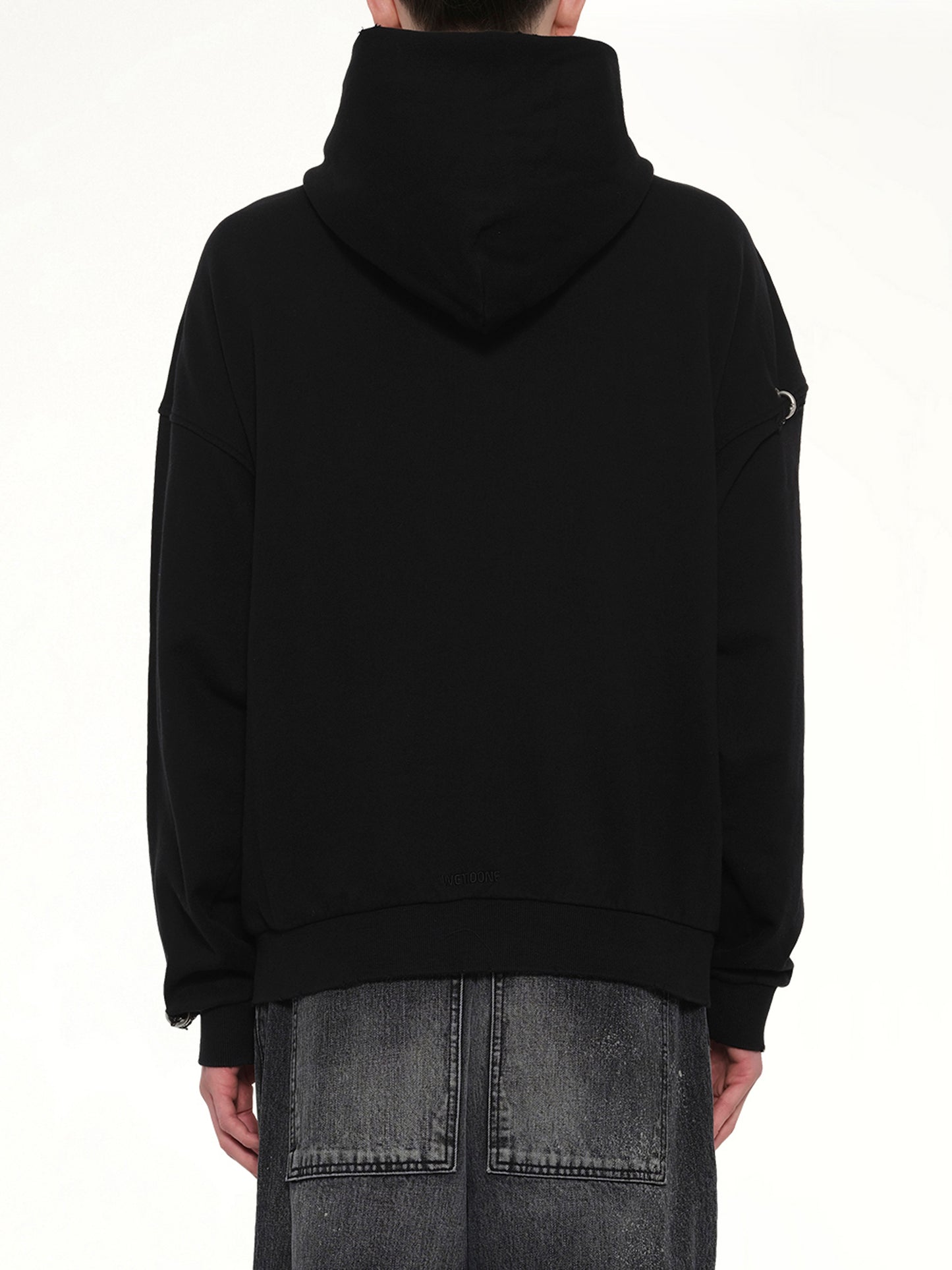 Piercing Detail Zip-Up Hoodie in Black