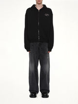 Rhinestone Zip-Up Balloon Hoodie in Black