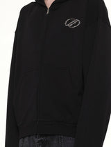 Rhinestone Zip-Up Balloon Hoodie in Black