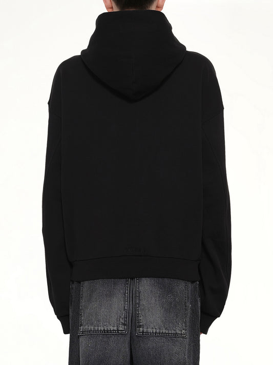 Rhinestone Zip-Up Balloon Hoodie in Black