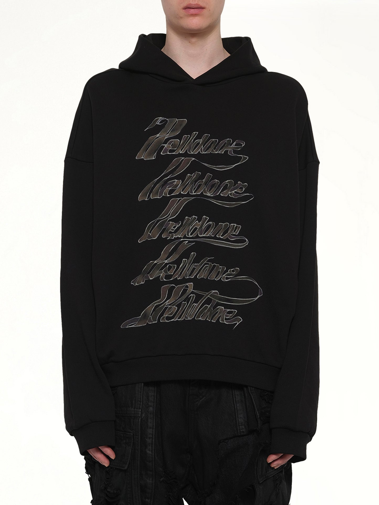 Ribbon Multi-Logo Hoodie in Black