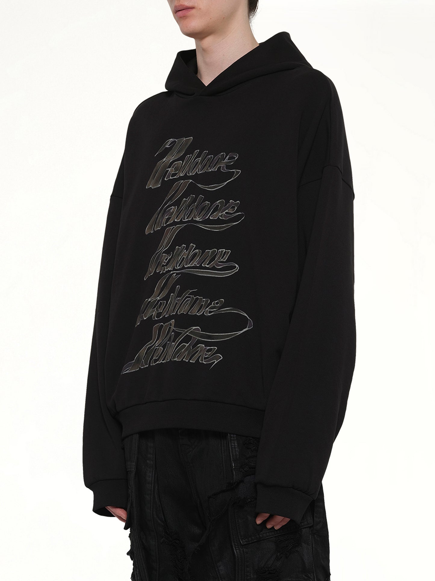 Ribbon Multi-Logo Hoodie in Black