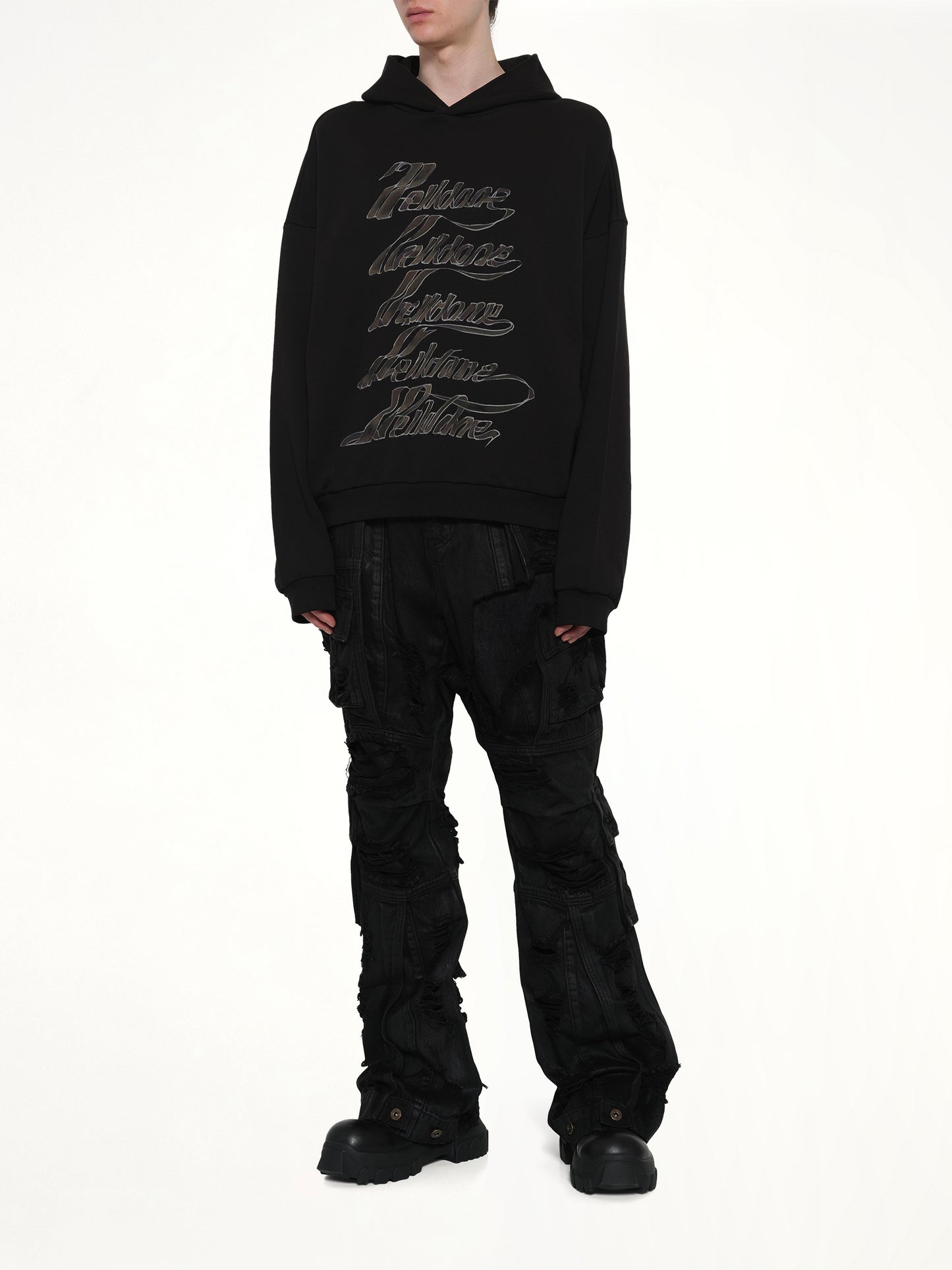 Ribbon Multi-Logo Hoodie in Black