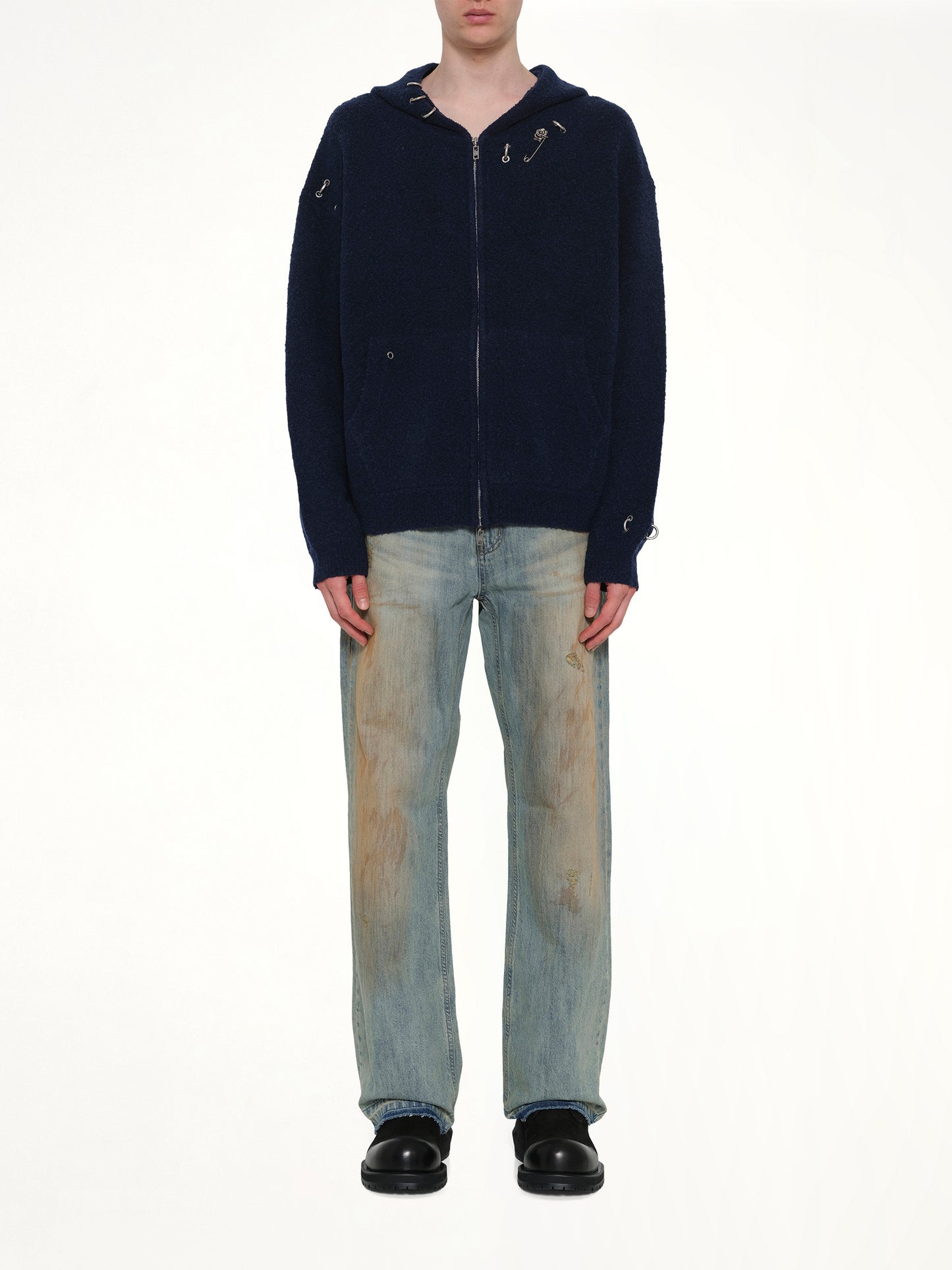 Rose with Thorns Zip-Up Hoodie in Dark Navy