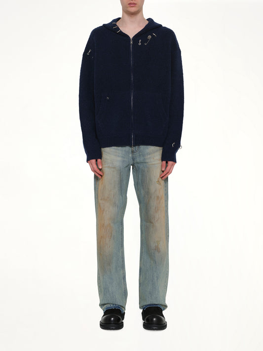 Rose with Thorns Zip-Up Hoodie in Dark Navy