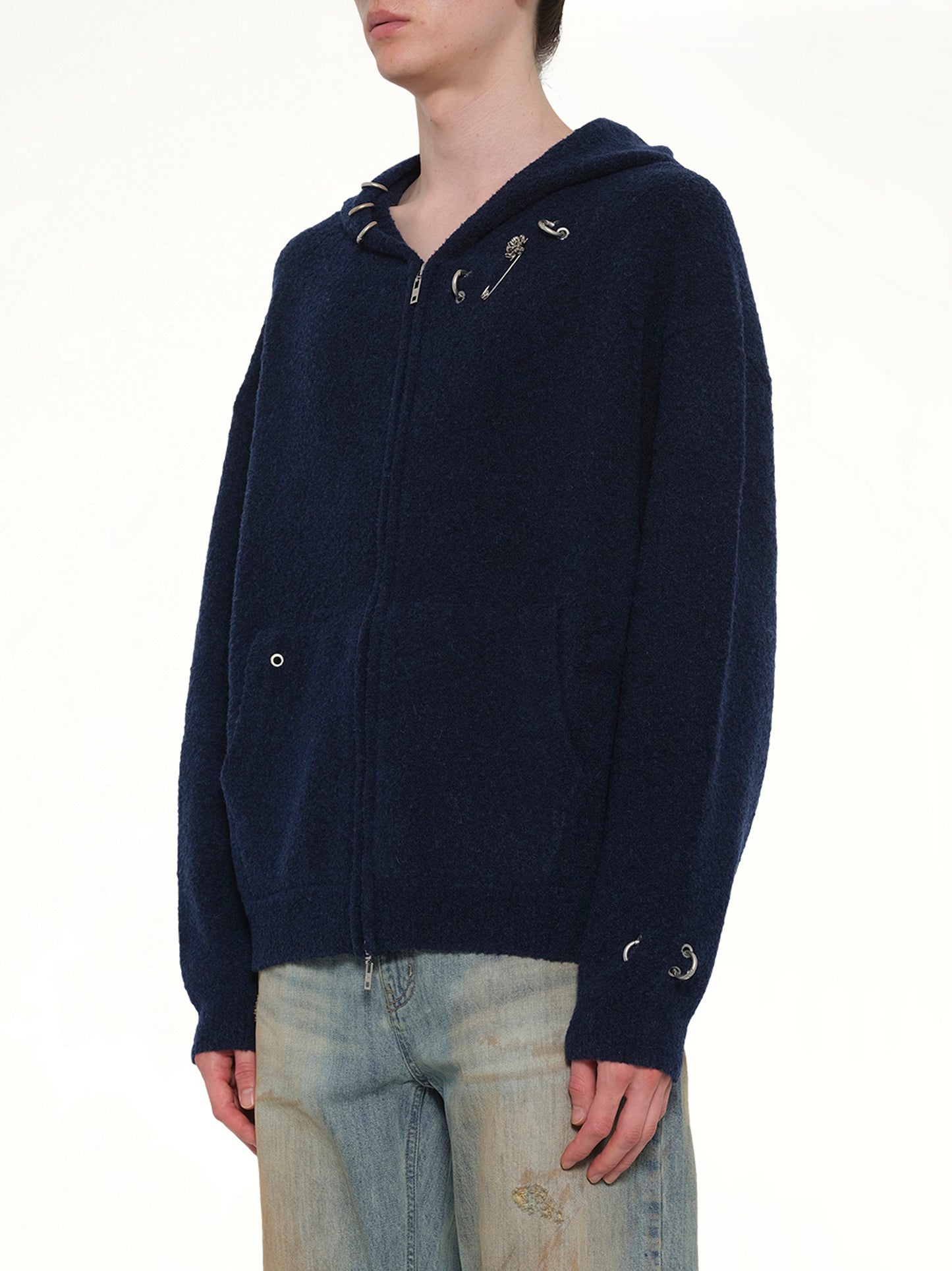 Rose with Thorns Zip-Up Hoodie in Dark Navy