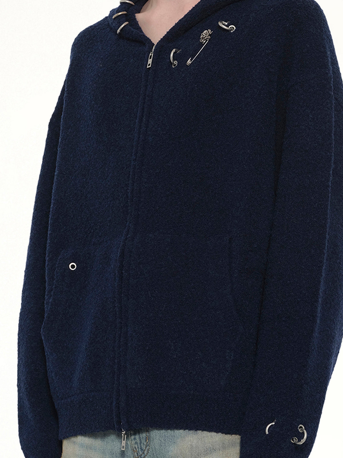 Rose with Thorns Zip-Up Hoodie in Dark Navy