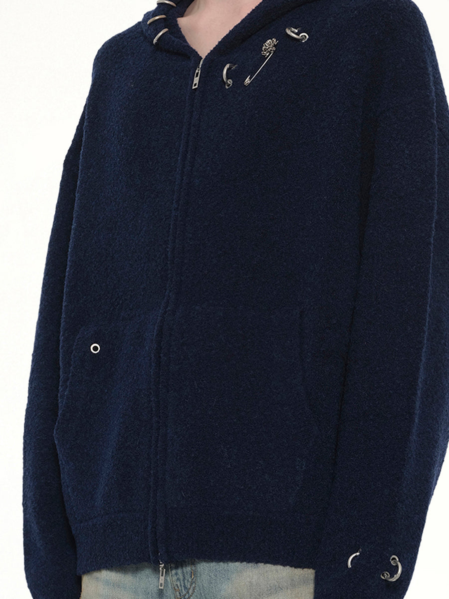 Rose with Thorns Zip-Up Hoodie in Dark Navy
