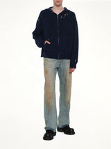 Rose with Thorns Zip-Up Hoodie in Dark Navy