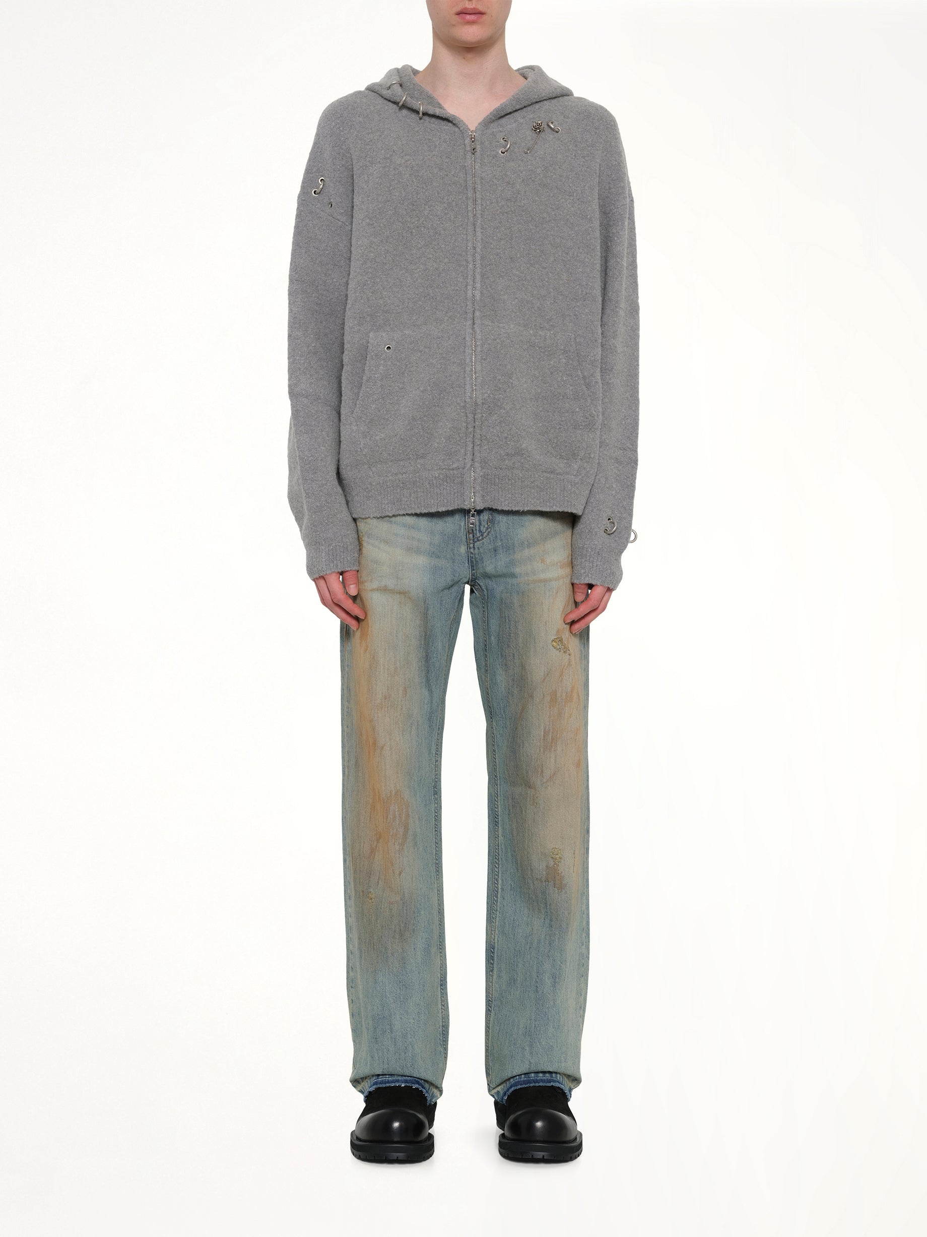 Rose with Thorns Zip-Up Hoodie in Grey