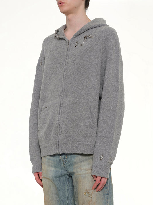 Rose with Thorns Zip-Up Hoodie in Grey