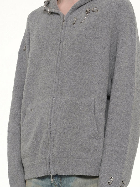 Rose with Thorns Zip-Up Hoodie in Grey