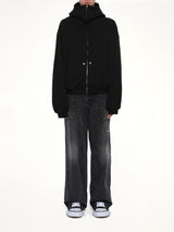 Snap-Detail Jersey Zip-Up Hoodie in Black