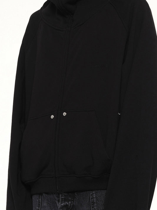 Snap-Detail Jersey Zip-Up Hoodie in Black