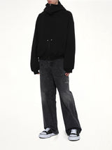 Snap-Detail Jersey Zip-Up Hoodie in Black