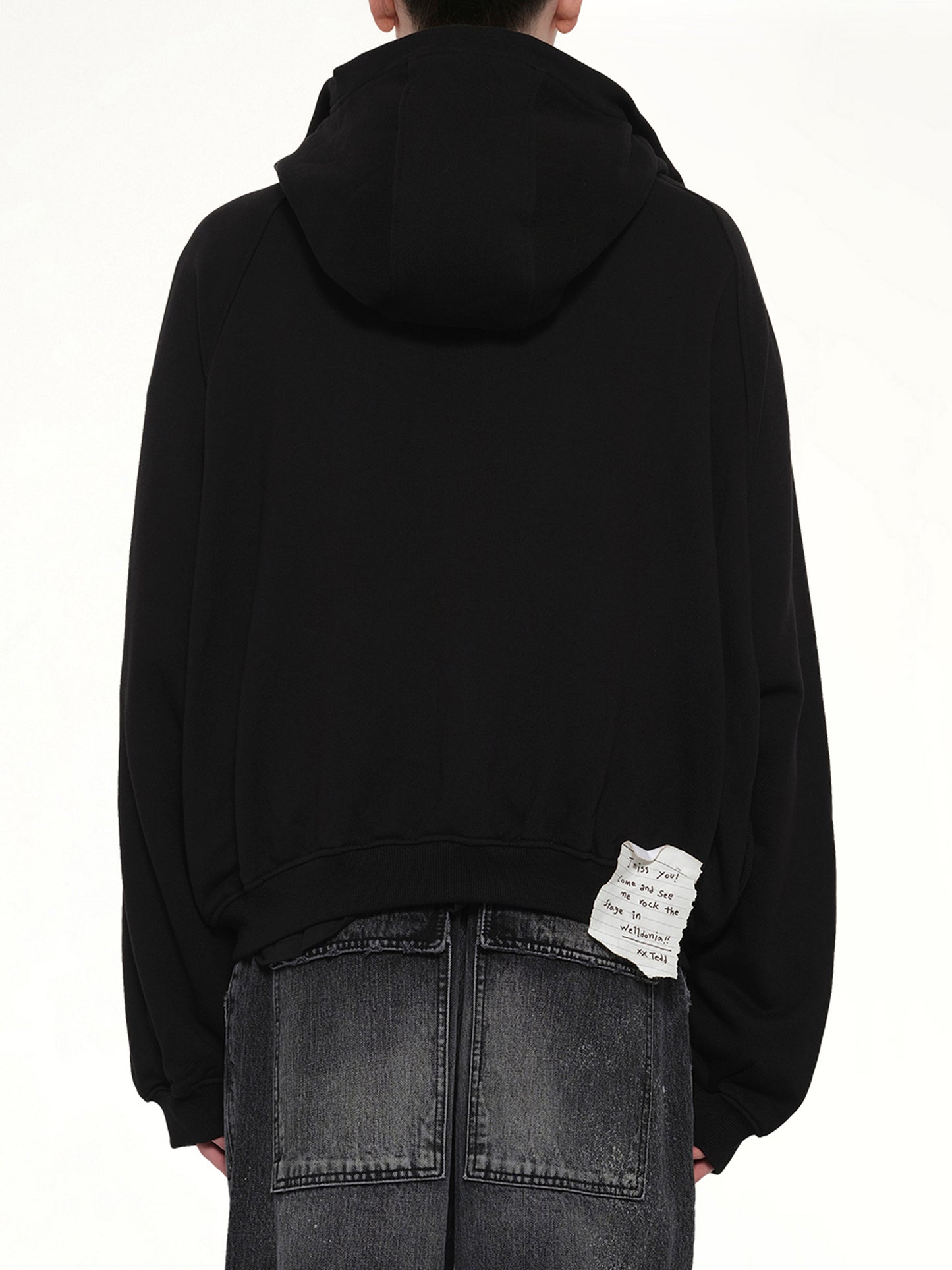 Snap-Detail Jersey Zip-Up Hoodie in Black