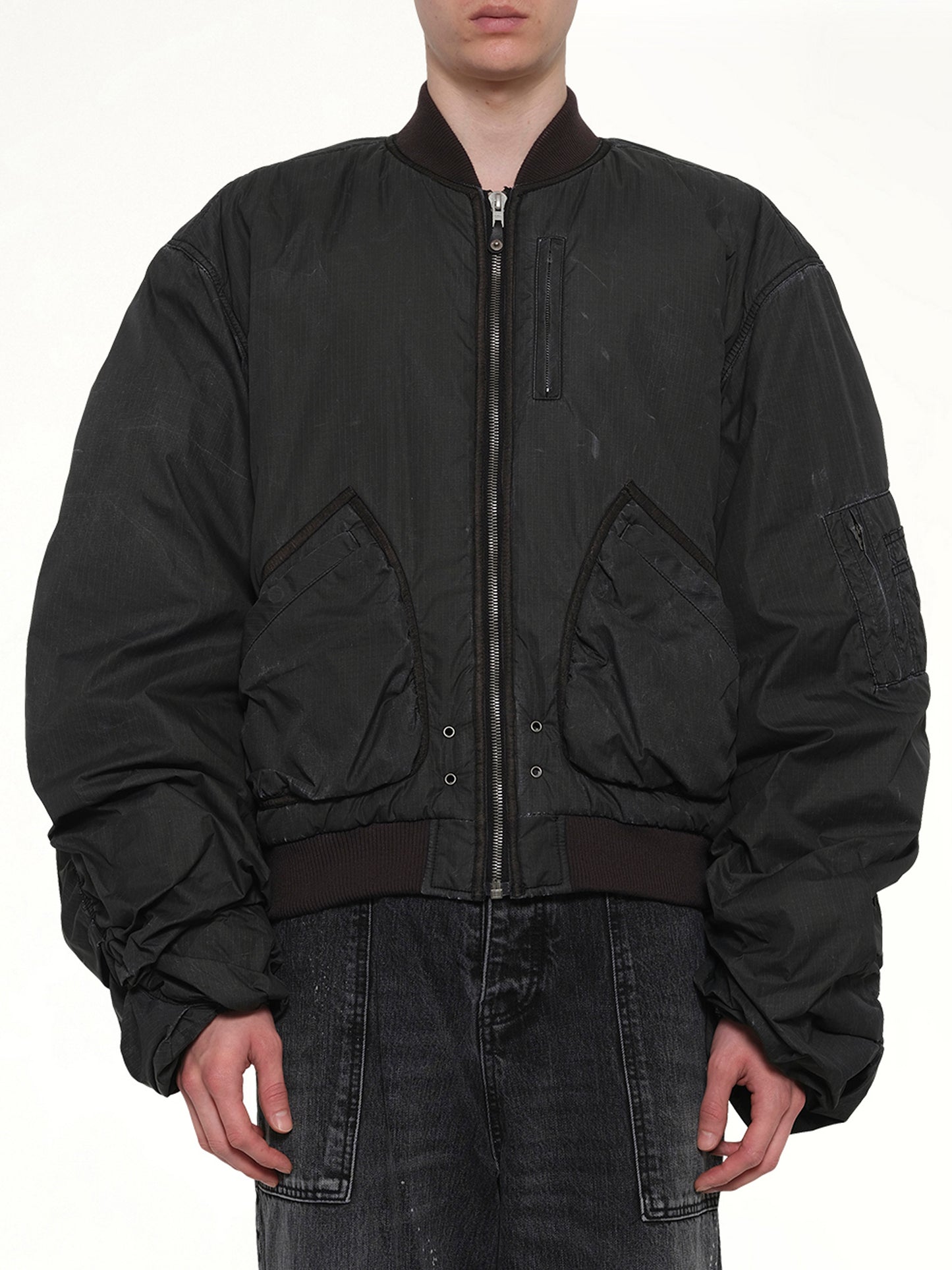 Washed Nylon Bomber in Black