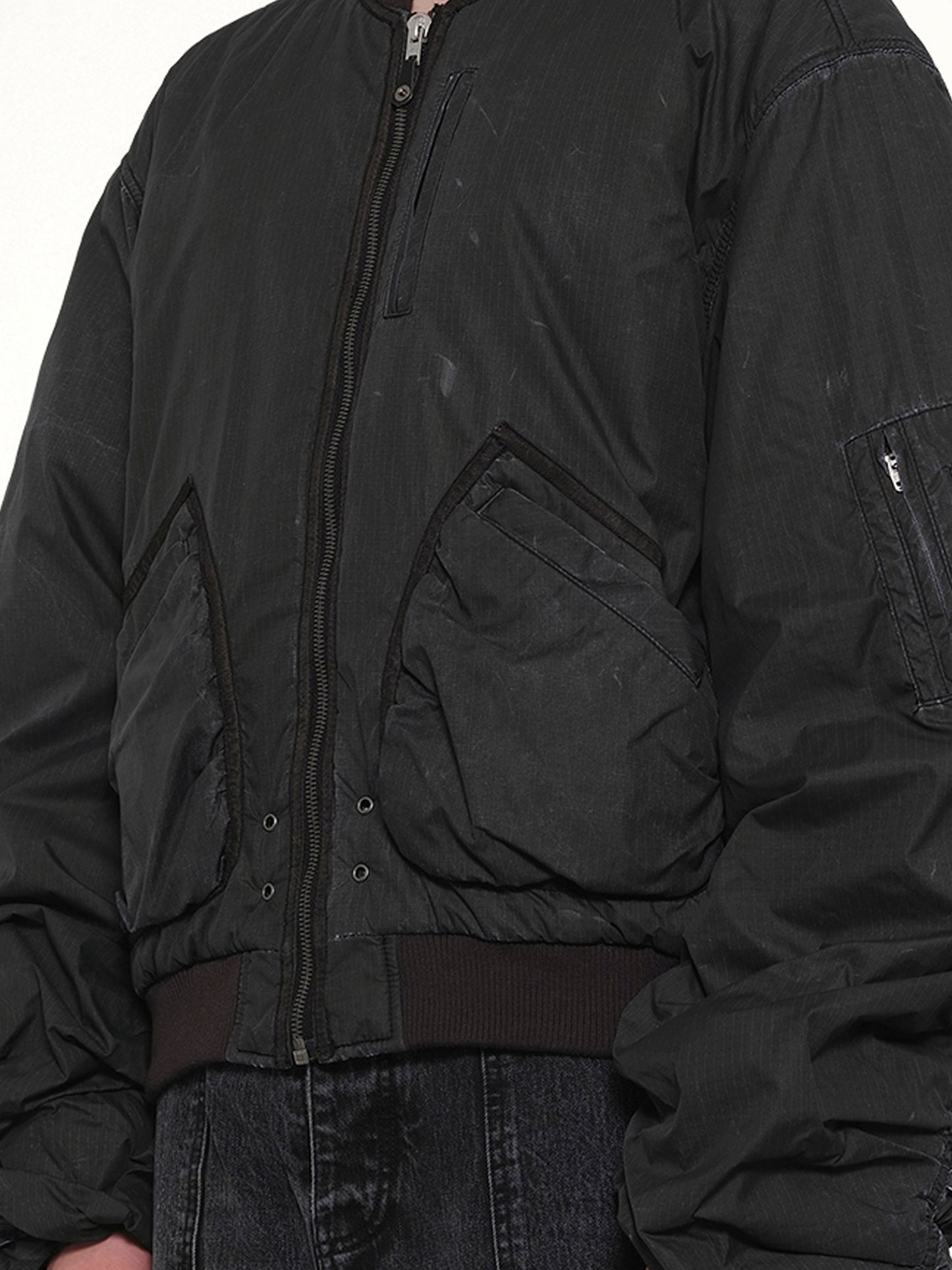Washed Nylon Bomber in Black