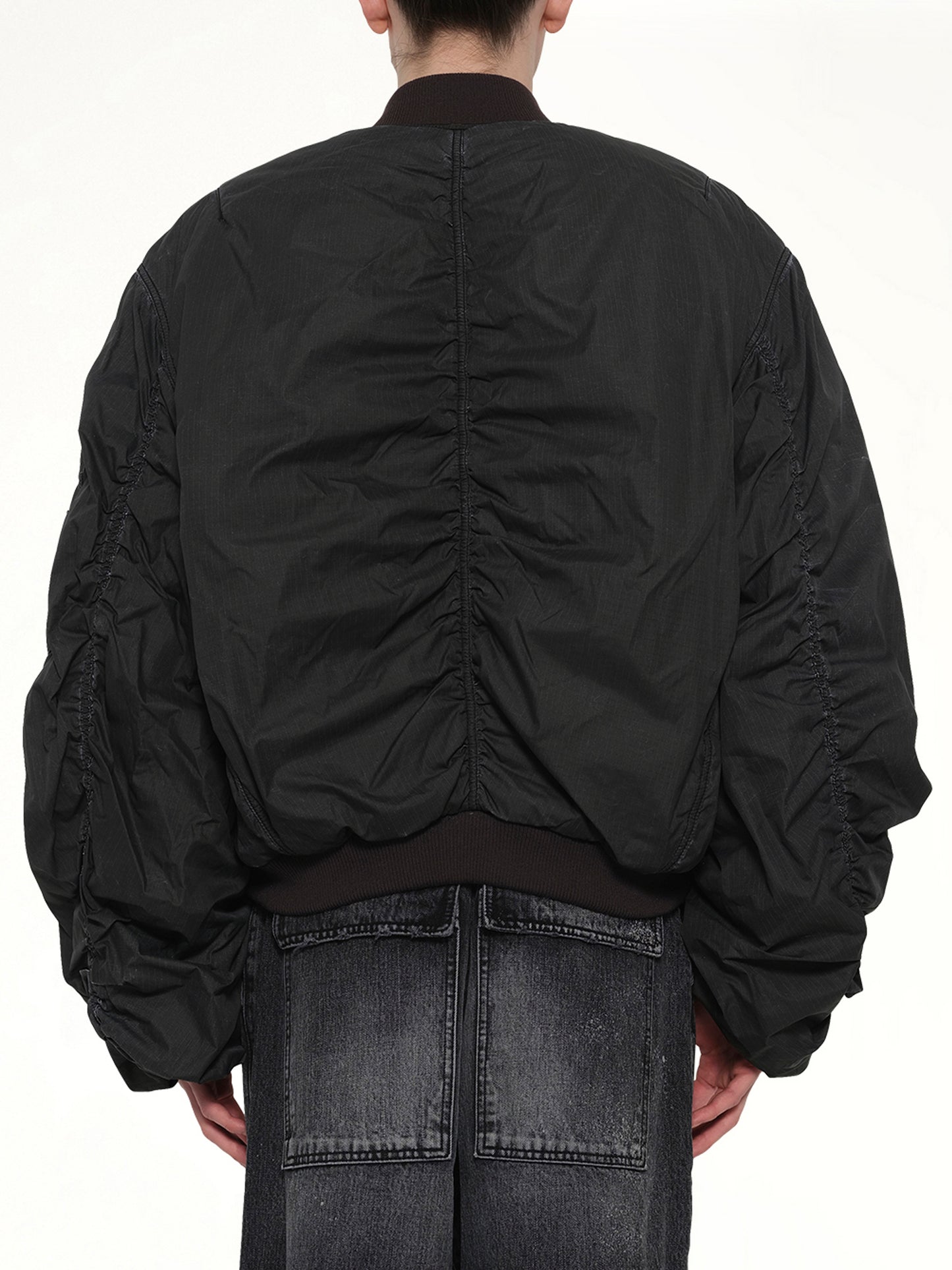 Washed Nylon Bomber in Black