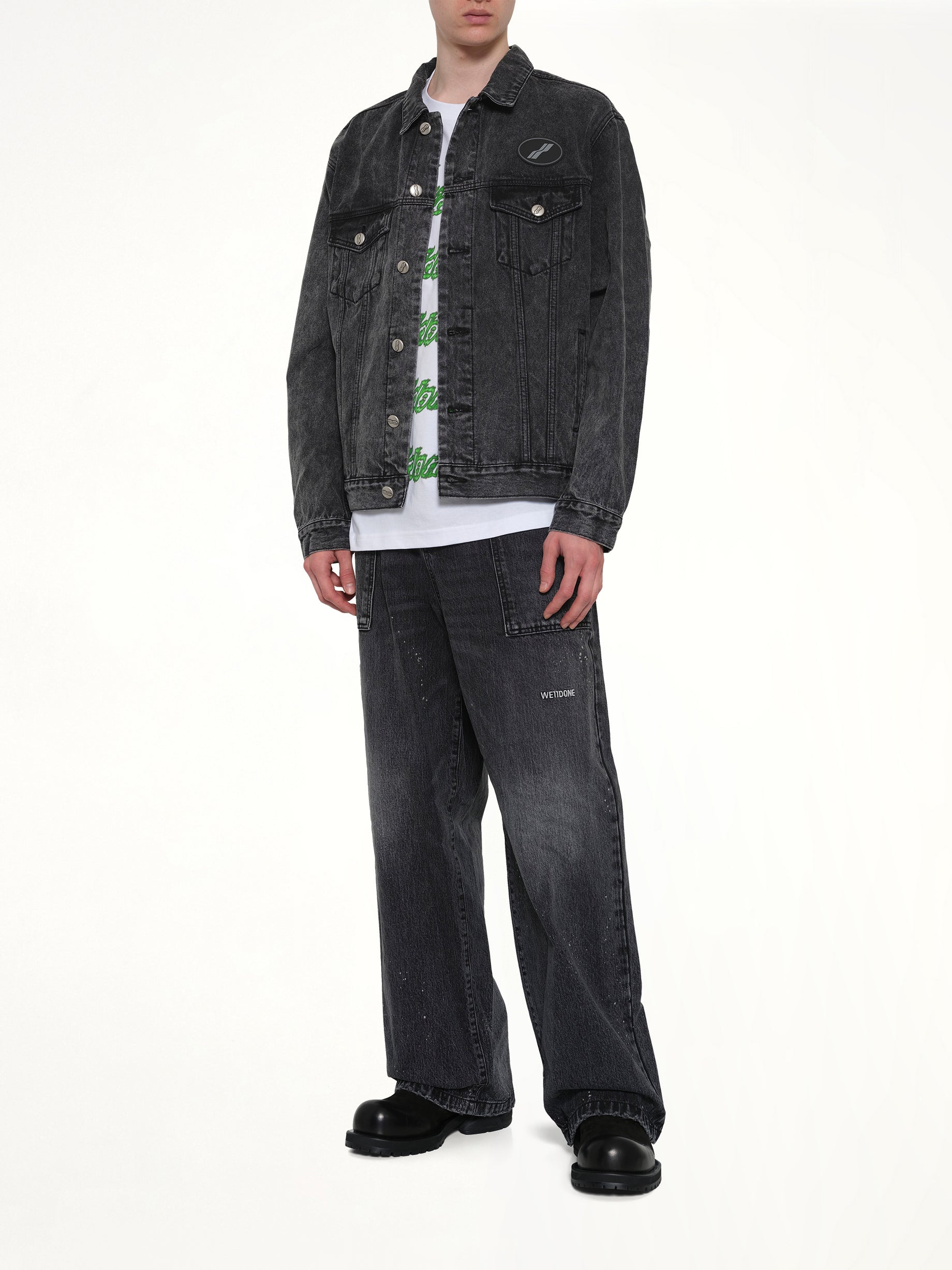 Oversized Denim Jacket in Washed Black