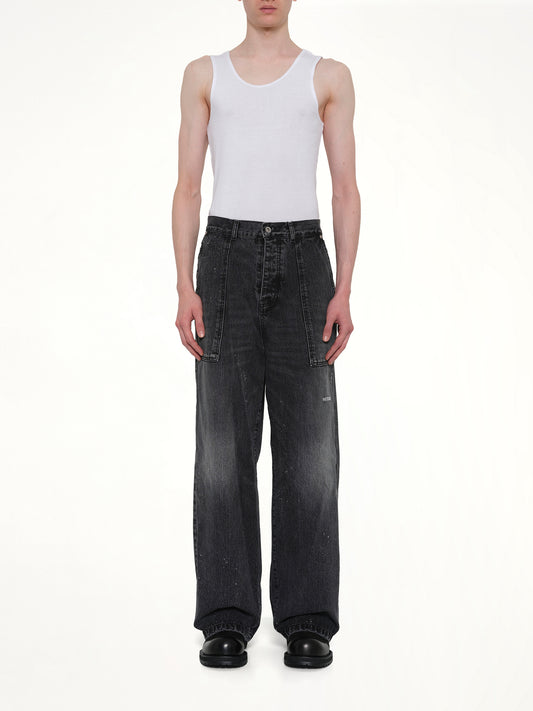 Distressed Cargo Jeans in Black