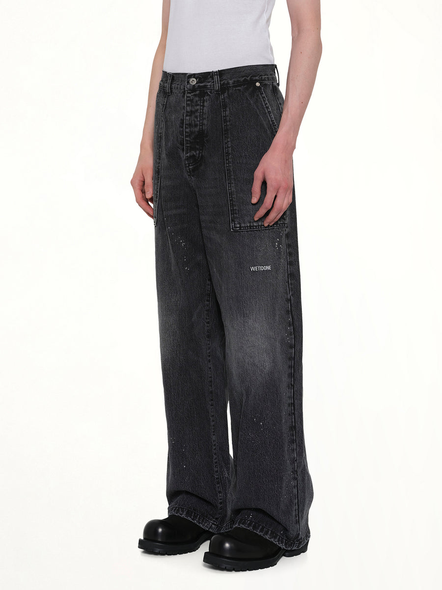 Distressed Cargo Jeans in Black