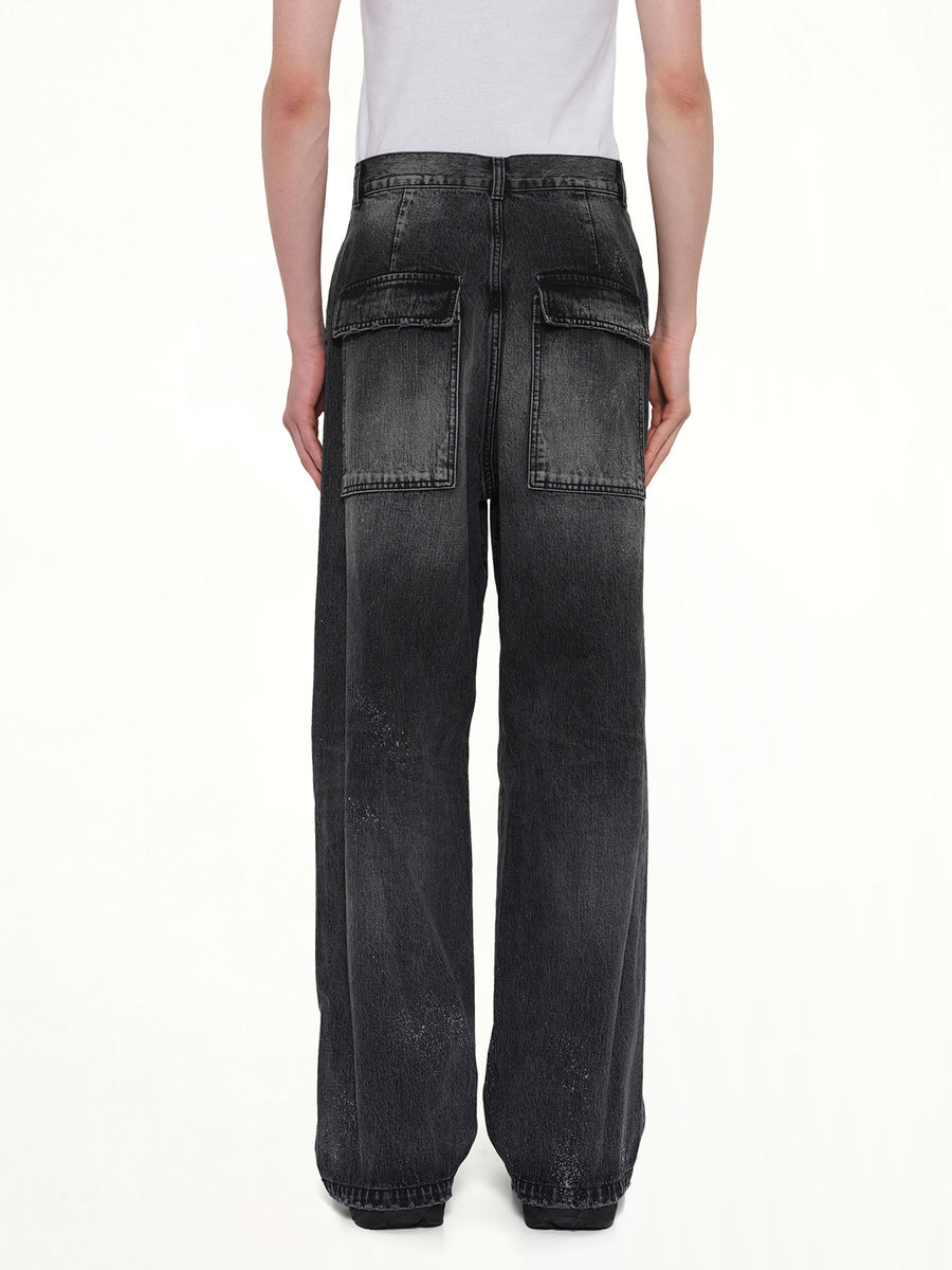 Distressed Cargo Jeans in Black