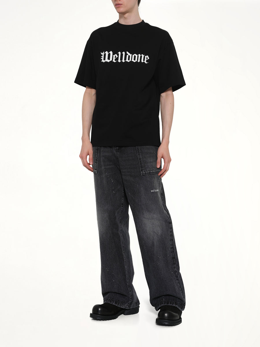 Distressed Cargo Jeans in Black