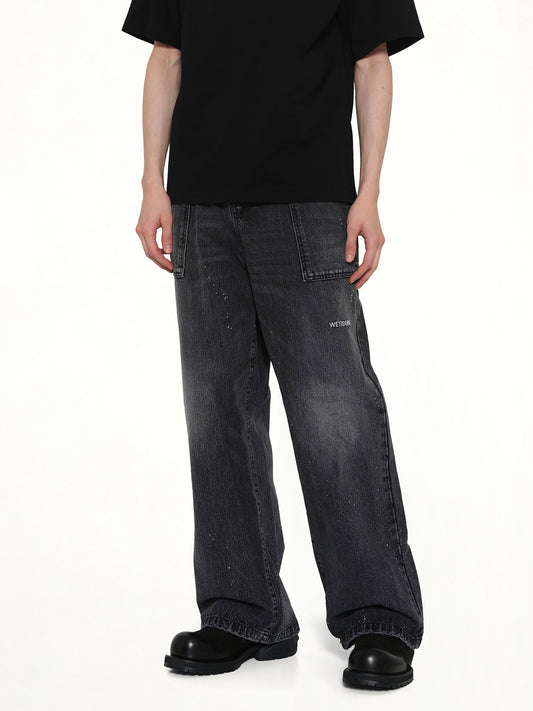 Distressed Cargo Jeans in Black