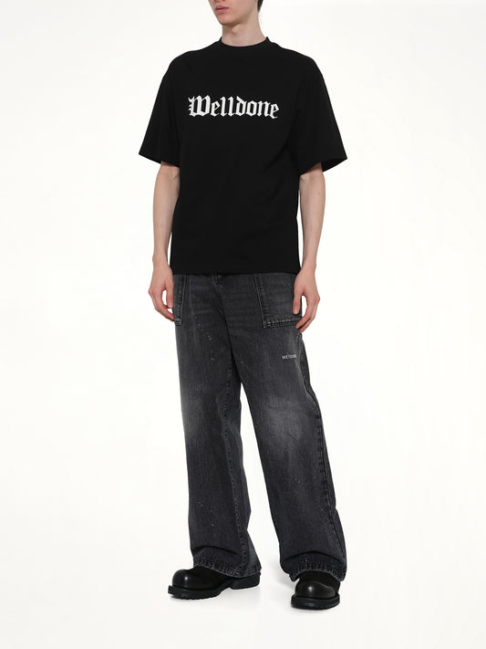 Distressed Cargo Jeans in Black