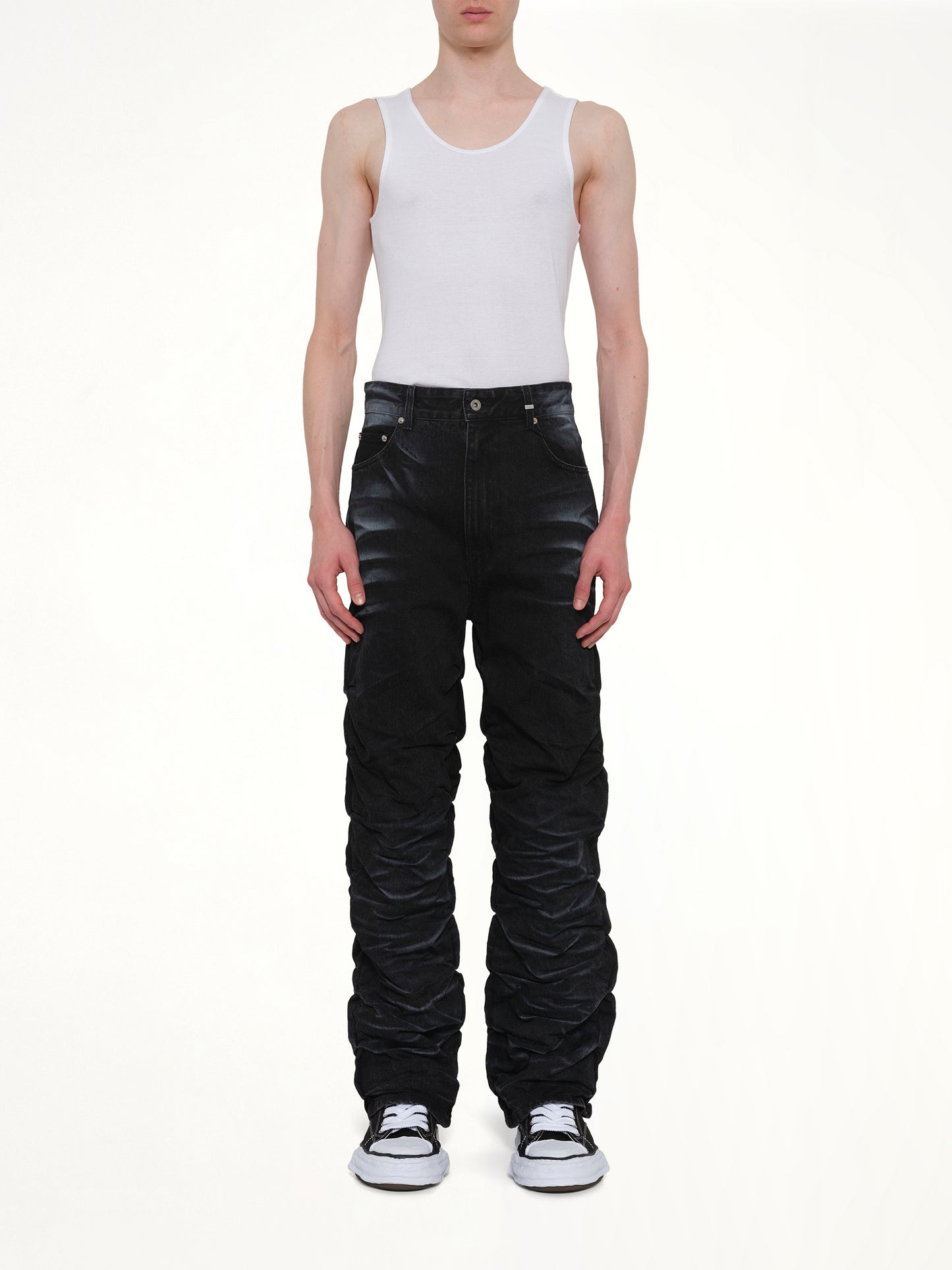 Textured Fold Denim Jeans in Black