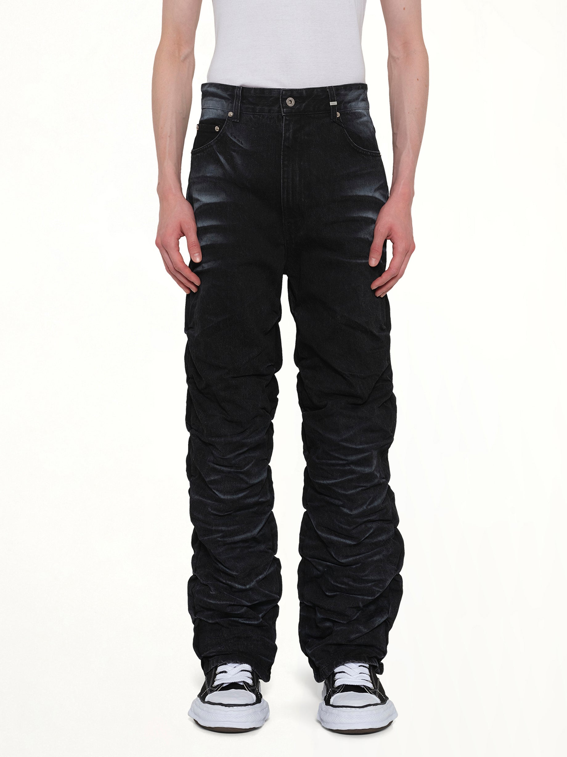 Textured Fold Denim Jeans in Black