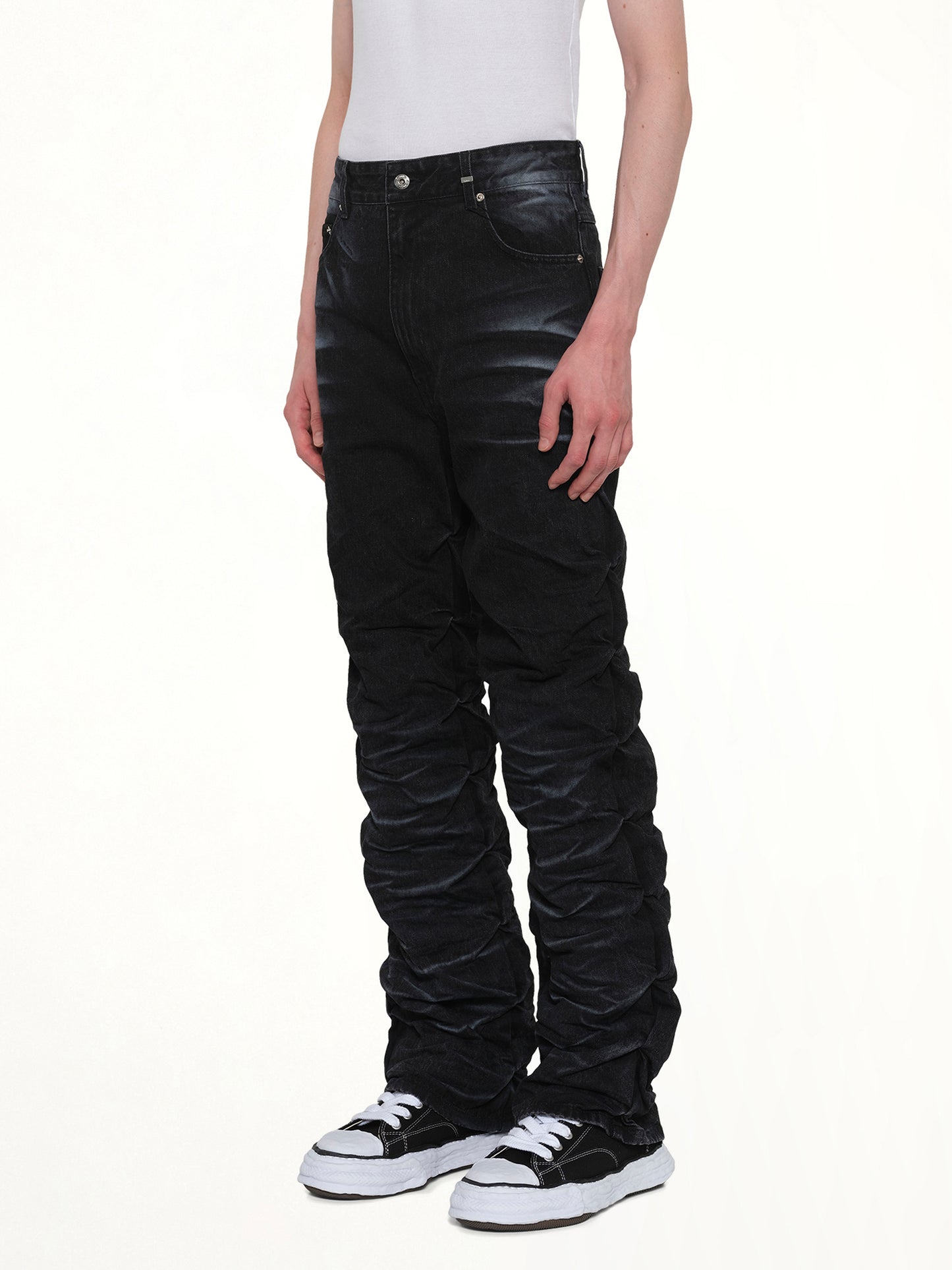 Textured Fold Denim Jeans in Black