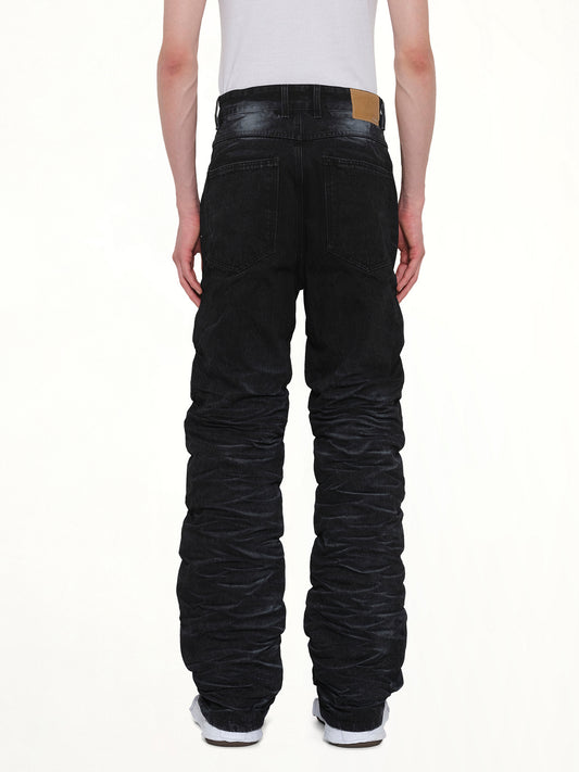 Textured Fold Denim Jeans in Black